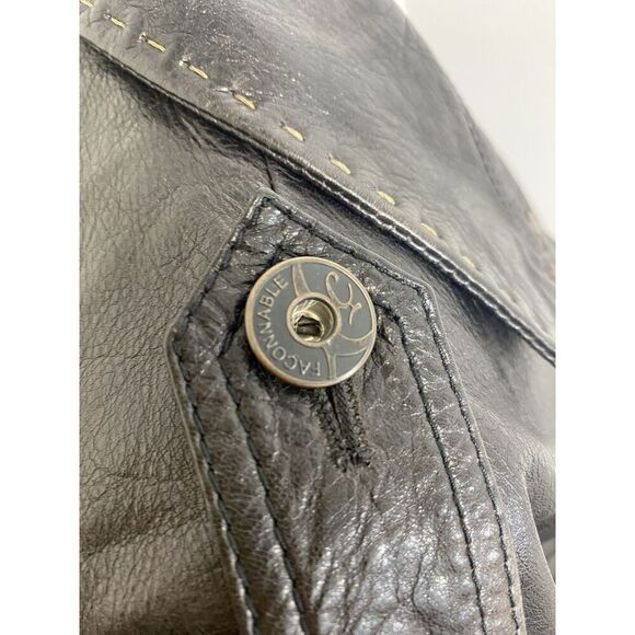 Vintage Mens Faconnable Soft Leather Flight Jacket Coat Black Medium Stitching - Picture 7 of 16